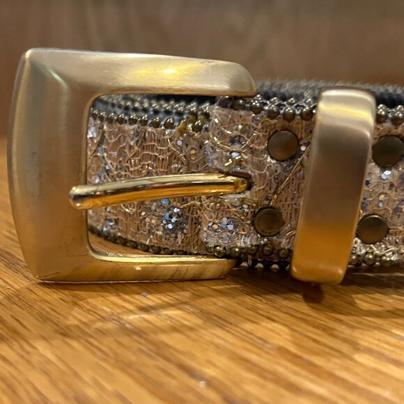 ELITE ACCESSORIES Glitter Embellished Silver/Gold Belt - Gold Buckle - EUC - Picture 6 of 7